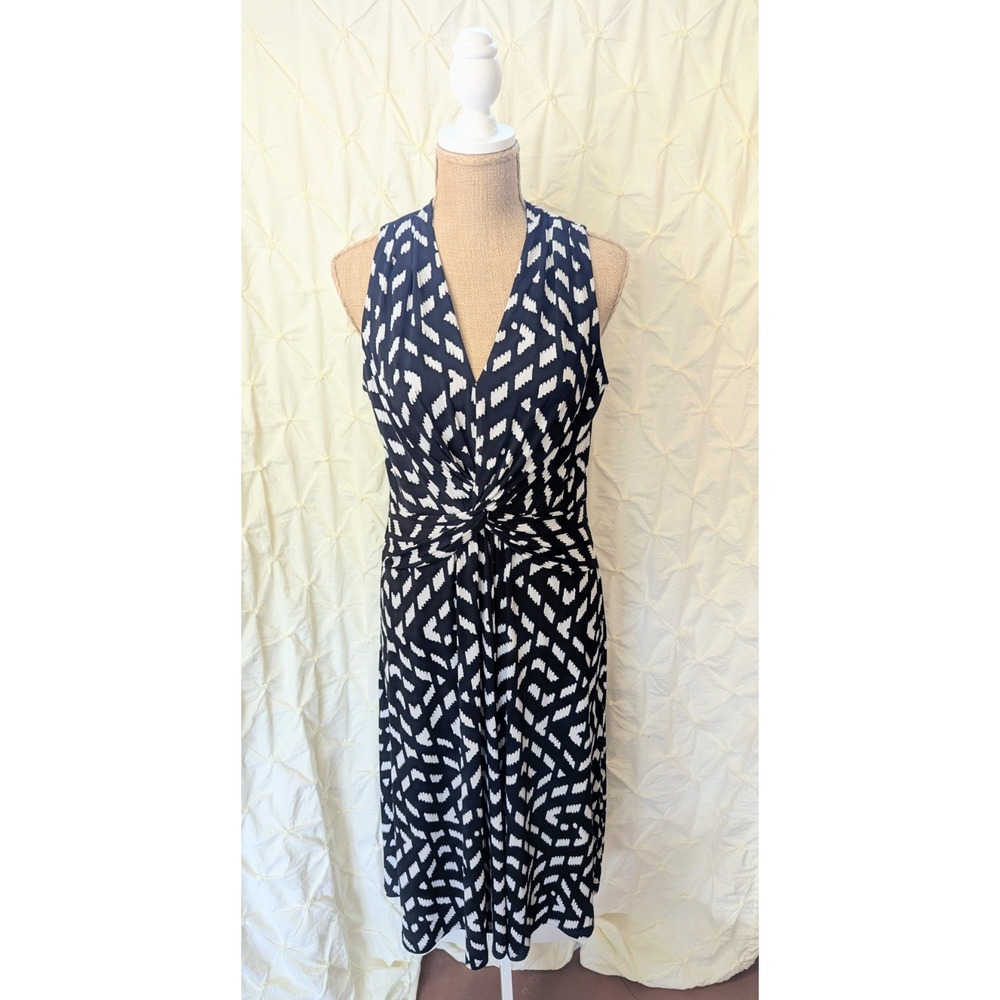 WHBM White House Black Market NWT Women's Size 10 A-Line Dress Midi Black White‎